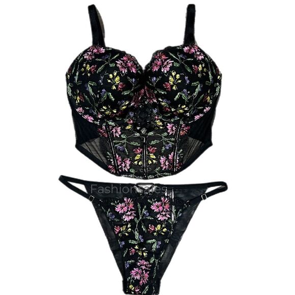 Victorias Secret Very Sexy Push Up Corset Top bra & String Cheeky Panty 34D / S - Picture 7 of 9
